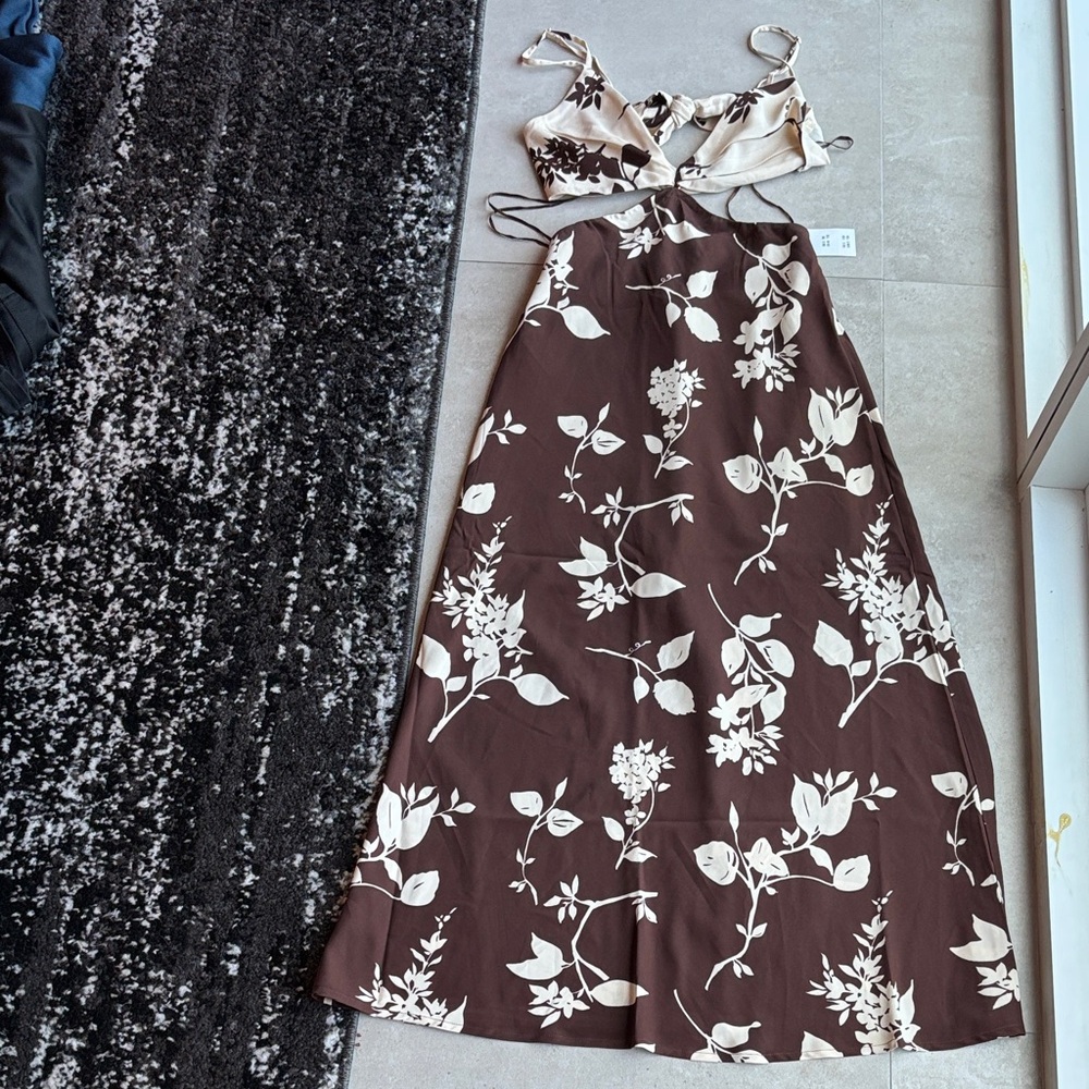 Abercrombie Julia Slip Cutout Brown Floral Maxi Dress
